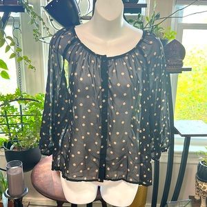 Polka Dot Mesh Blouse Button Down